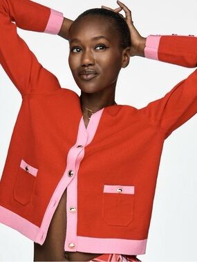 NWT Maeve Colorblock Long-Sleeve V-Neck Cardigan Sweater, size S